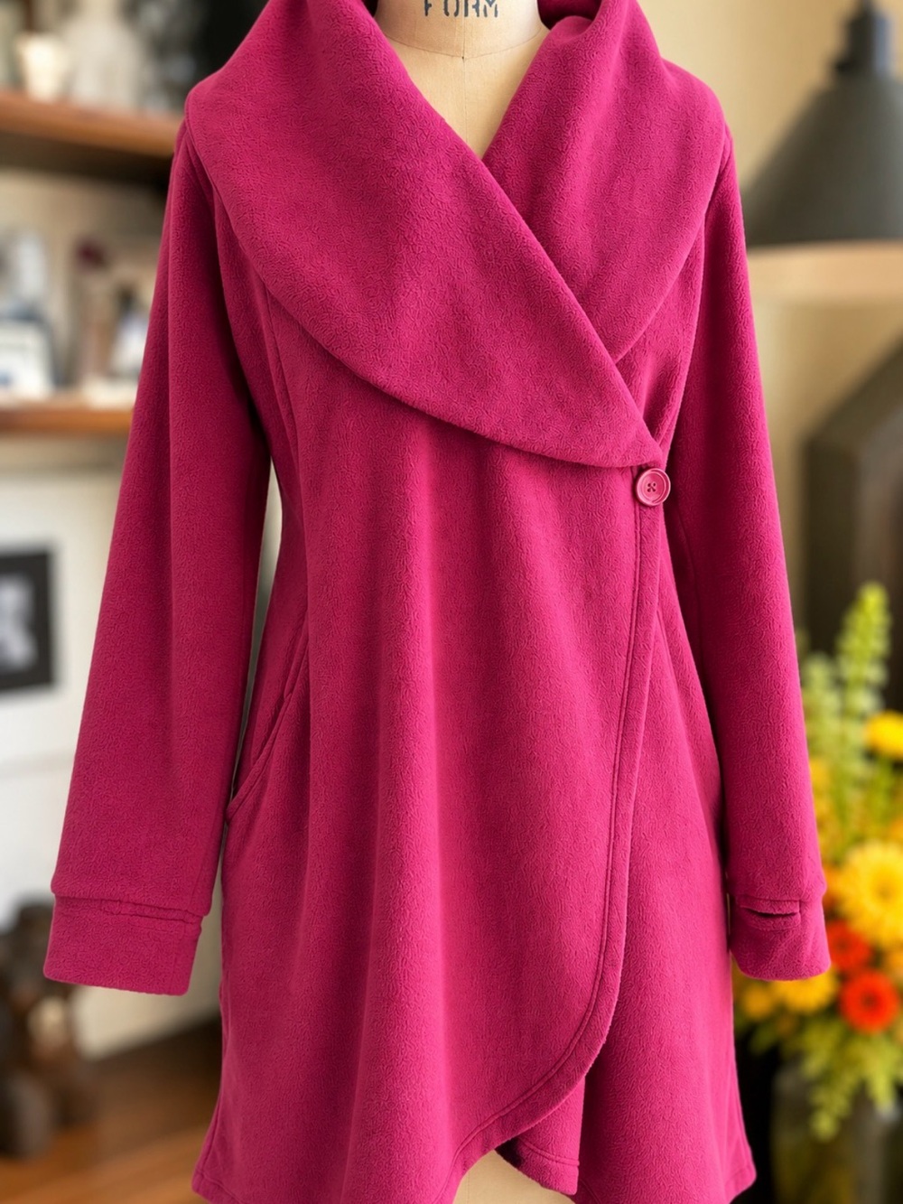 Cuddl Duds Fleecewear Stretch Hooded Wrap Cardigan Magenta Berry Pink XS relaxed